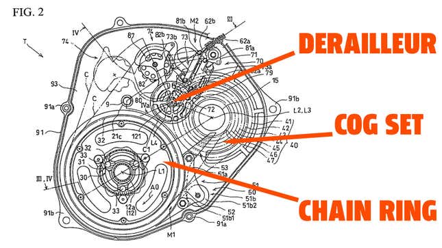Una imagen de la caja de cambios Honda tomada de las solicitudes de patente. 